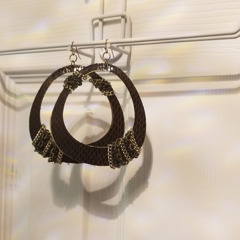 Large Animal Print Hoops With Chain Accents